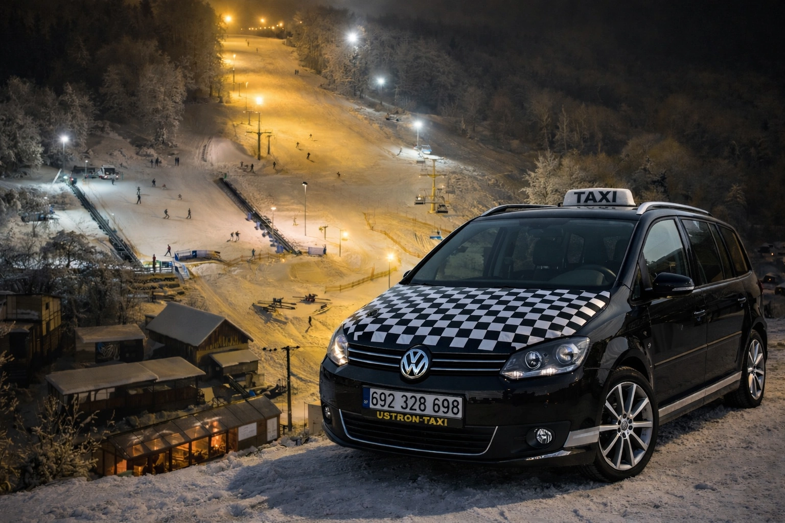 Brenna stok narciarski nocą